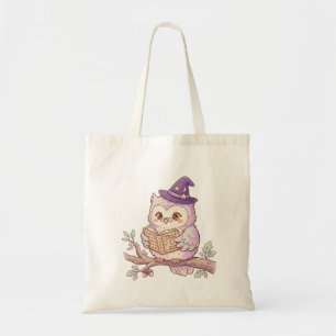 Cute Witch Owl Reading Spell Book Halloween Illust Tote Bag