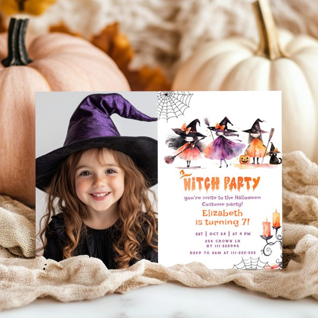 Cute Witch party Halloween Costume party photo Invitation (Creator Uploaded)