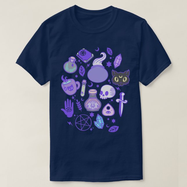 cute witch pattern black T-Shirt (Design Front)