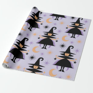 Cute Witch Pattern – Whimsical Witches with Stars, Wrapping Paper