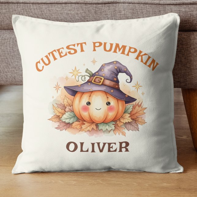 Cute Witch Pumpkin with Fall Leaves Cushion (Creator Uploaded)