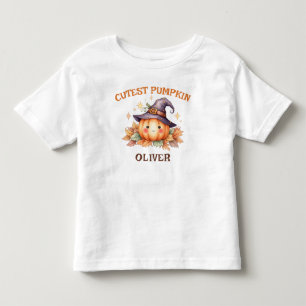 Cute Witch Pumpkin with Fall Leaves Toddler T-Shirt