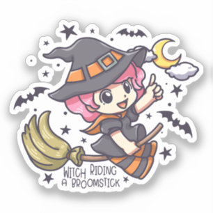 Cute Witch Riding A Broomstick