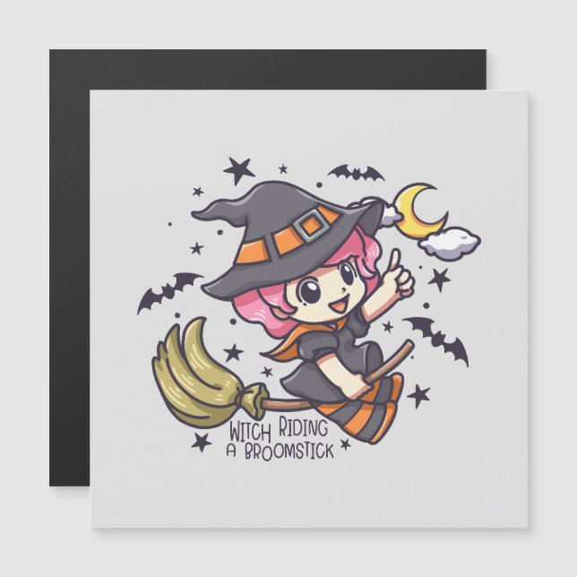 Cute Witch Riding A Broomstick (Front/Back)