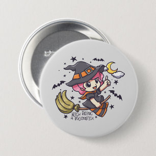 Cute Witch Riding A Broomstick 7.5 Cm Round Badge