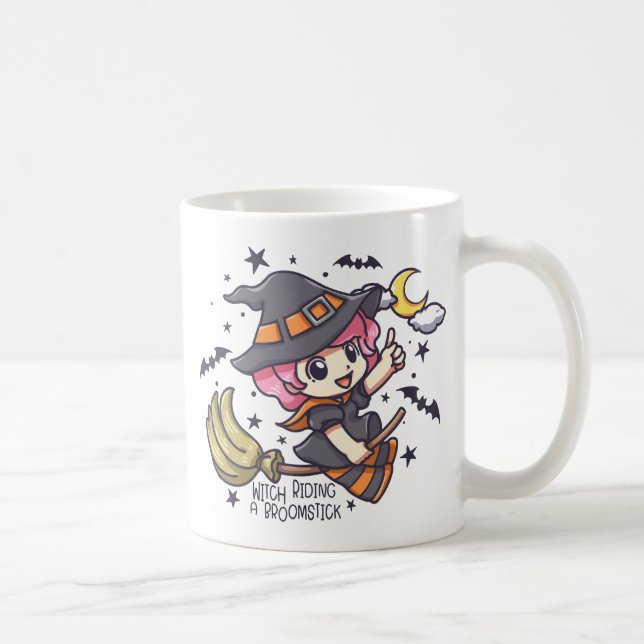 Cute Witch Riding A Broomstick Coffee Mug (Right)