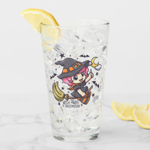 Cute Witch Riding A Broomstick Glass