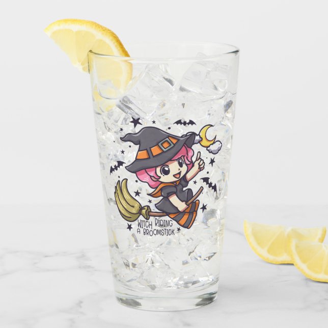 Cute Witch Riding A Broomstick Glass (Front Ice)