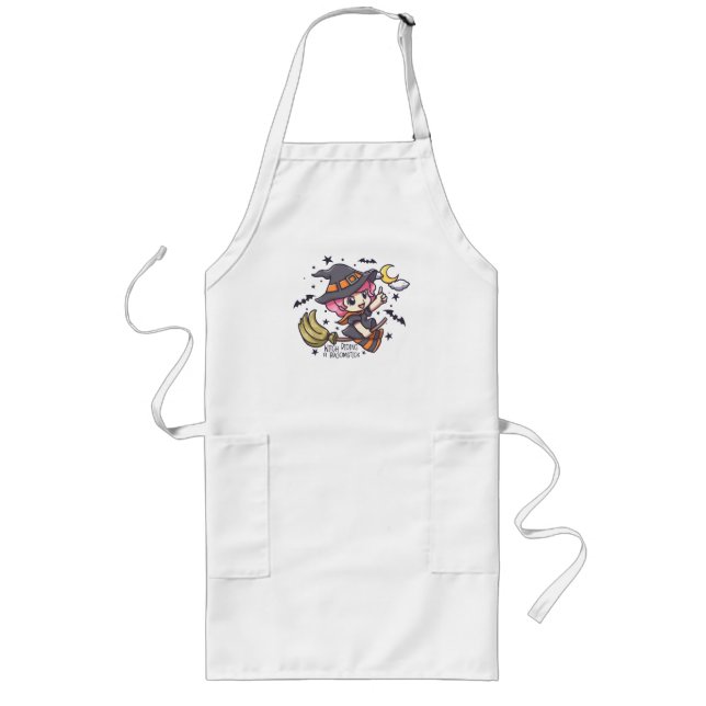 Cute Witch Riding A Broomstick Long Apron (Front)