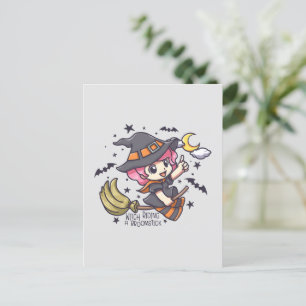 Cute Witch Riding A Broomstick Postcard