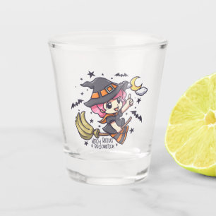 Cute Witch Riding A Broomstick Shot Glass