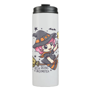 Cute Witch Riding A Broomstick Thermal Tumbler