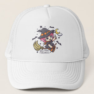 Cute Witch Riding A Broomstick Trucker Hat