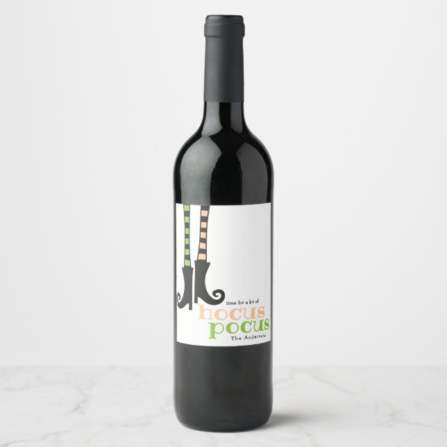Cute Witch Stockings Boots Hocus Pocus Halloween Wine Label (Front)