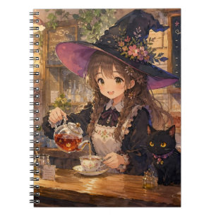 Cute Witch Tea Time Spiral Notebook