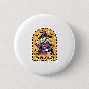 Cute Witch Teacher Mrs Smith Vintage Halloween Des 6 Cm Round Badge
