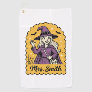 Cute Witch Teacher Mrs Smith Vintage Halloween Des Golf Towel