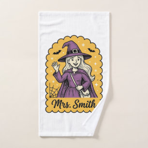Cute Witch Teacher Mrs Smith Vintage Halloween Des Hand Towel