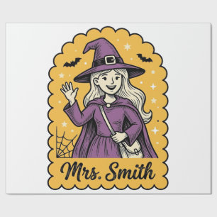 Cute Witch Teacher Mrs Smith Vintage Halloween Des Wrapping Paper