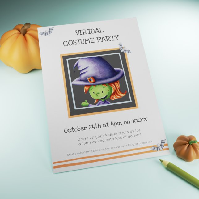 Cute Witch Virtual Costume Party Birthday Invitation (Creator Uploaded)