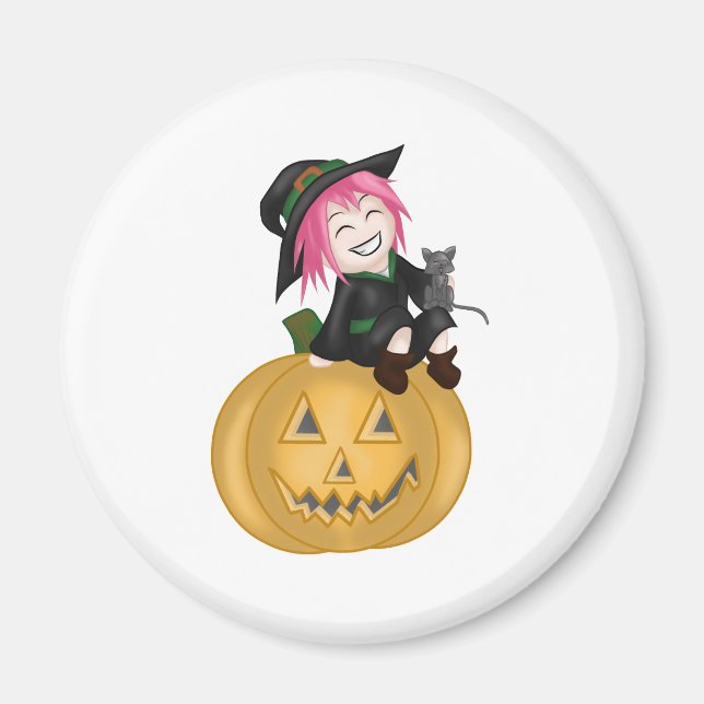 Cute Witch With a Pumpkin Magnet (Front)