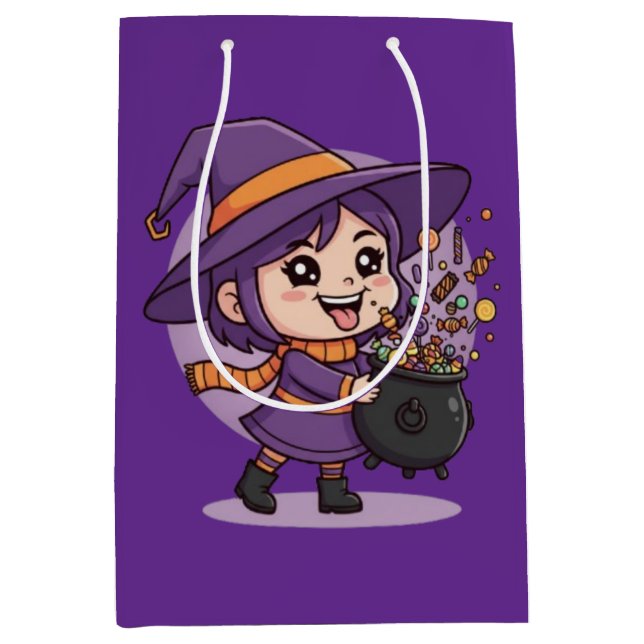 Cute Witch with Candy - Halloween Cute Design Medium Gift Bag (Front)