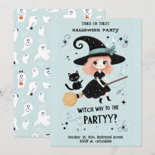 Cute witch with Halloween Pun party Invitation