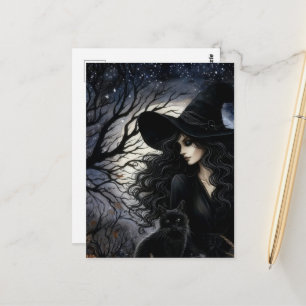 Cute Witch With Her Black Kitty Postcard