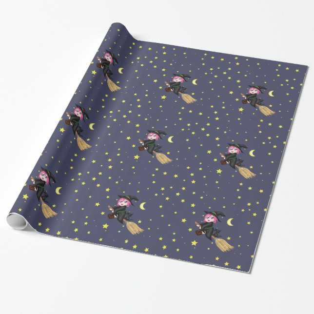 Cute Witch Wrapping Paper (Unrolled)
