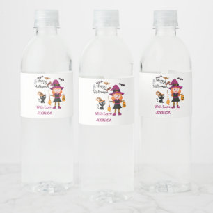 Cute Witches Halloween Costume Party Thank You Water Bottle Label