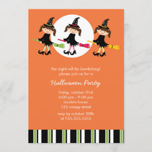 Cute Witches Halloween Party Invitations