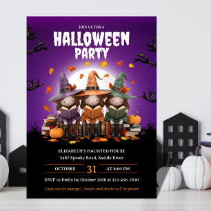 Cute Witches Reading Books Kids Costume Halloween  Invitation