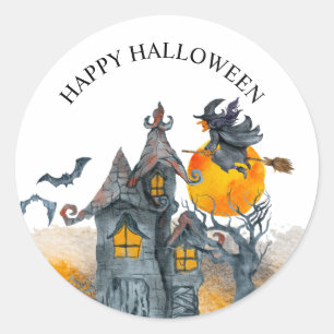 Cute witches spooky haunted house Halloween Classic Round Sticker