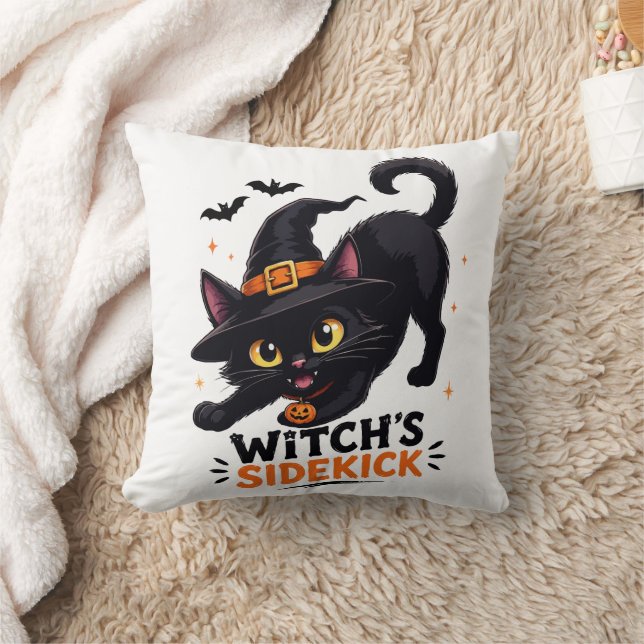 Cute Witch's Sidekick Black Cat Halloween Cushion (Blanket)