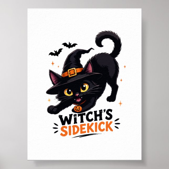 Cute Witch's Sidekick Black Cat Halloween Poster (Front)