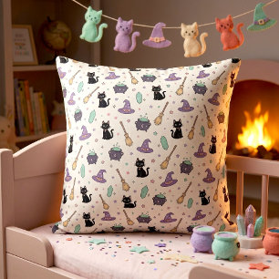Cute Witchy Black Cat Halloween Couch Accent Cushion