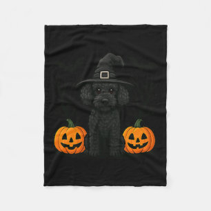 Cute Witchy Black Poodle Dog Halloween Spooky Bats Fleece Blanket