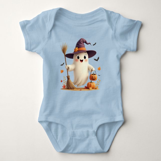 Cute Witchy Ghost Halloween Baby Bodysuit (Front)