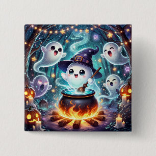 Cute Witchy Ghost Halloween Party Favour  15 Cm Square Badge