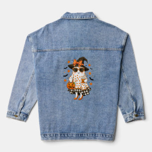 Cute Witchy Ghost Women’s Halloween T-Shirt Denim Jacket