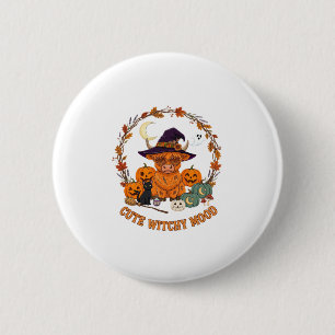 Cute Witchy Mood Halloween Highland Cow Black Cat 6 Cm Round Badge
