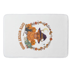 Cute Witchy Mood Halloween Highland Cow Black Cat Bath Mat