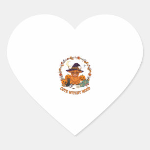 Cute Witchy Mood Halloween Highland Cow Black Cat Heart Sticker