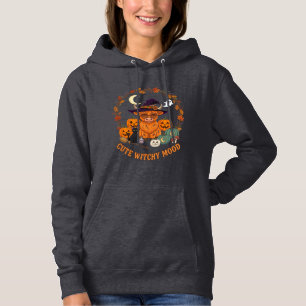 Cute Witchy Mood Halloween Highland Cow Black Cat Hoodie