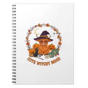 Cute Witchy Mood Halloween Highland Cow Black Cat Notebook