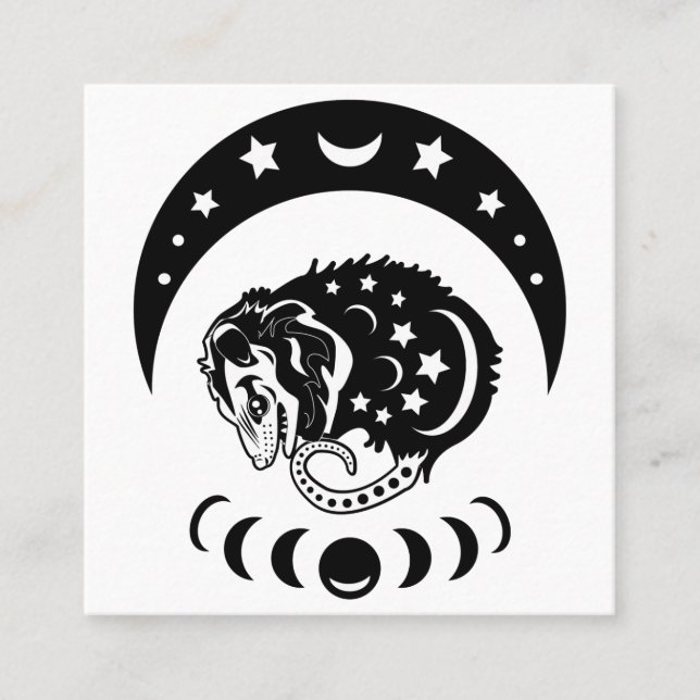 Cute Witchy Opossum Square Business Card (Front)