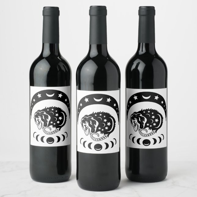 Cute Witchy Opossum Wine Label (Bottles)