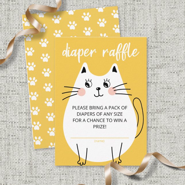 Cute Wite Kitty Cat diaper raffle ticket Enclosure Card (Creator Uploaded)