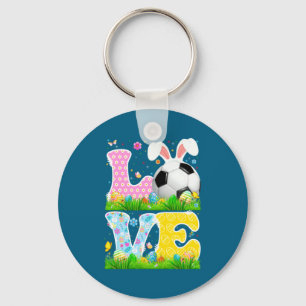 Cute With Soccer Ball Bunny Ears Easter Key Ring
