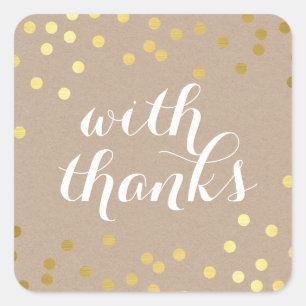 CUTE WITH THANKS SEAL modern gold confetti kraft